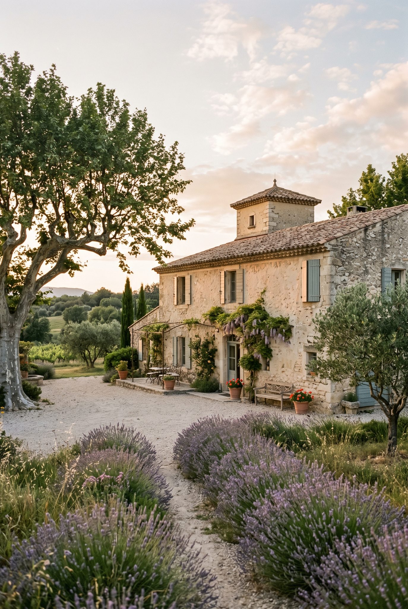 Provence farmhouse at golden hour